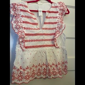 Gap XXL white Sleeveless Eyelet top with pink embroidery. New with tag